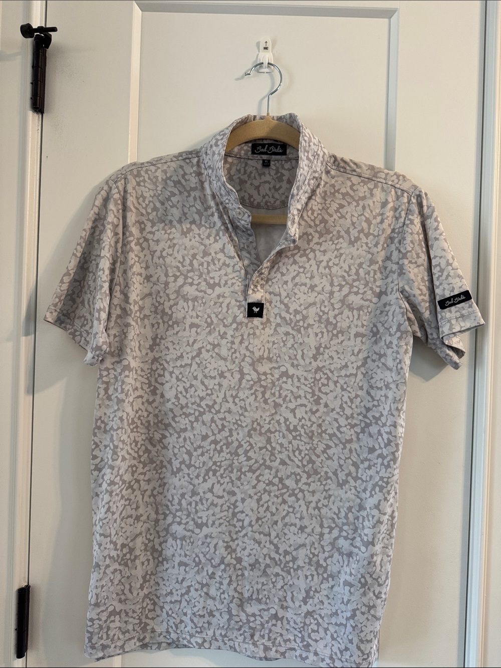 Bad Birdie Light Gray Patterned Short Sleeve Polo